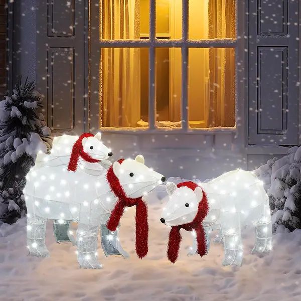 Mieres 3-Piece Indoor and Outdoor Lighted Polar Bear Family for Christmas and Holiday Decorations... | Bed Bath & Beyond