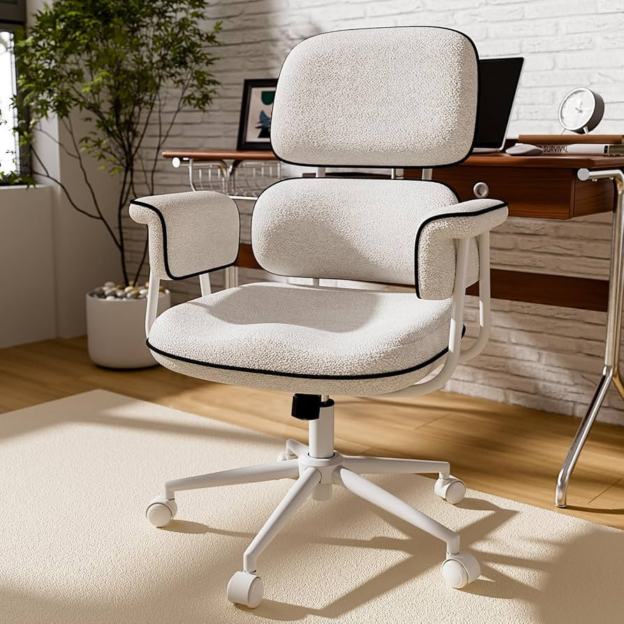 White Office Chair, Memory Foam Seat Mid Century Modern Desk Chair | Amazon (US)