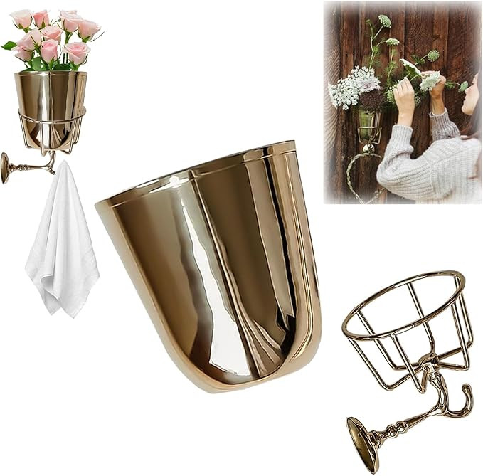 Wall Vessel for Flowers, Vintage Gold Wall Container Vase Vessel for Flowers Vase, Multi-Function... | Amazon (US)