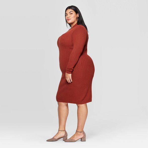 Women's Plus Size Long Sleeve Turtleneck Ribbed Sweater Dress - Ava & Viv™ | Target