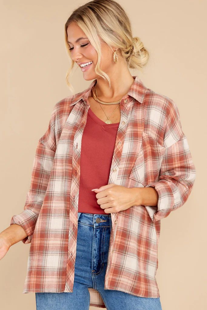 Take The Trails Light Rust Multi Plaid Top | Red Dress 