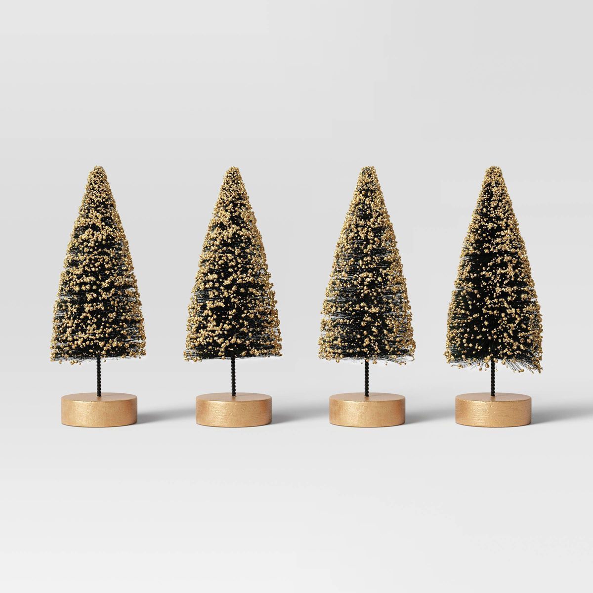 4pc 4" Glittered Sisal Christmas Bottle Brush Tree Set - Wondershop™ Black | Target