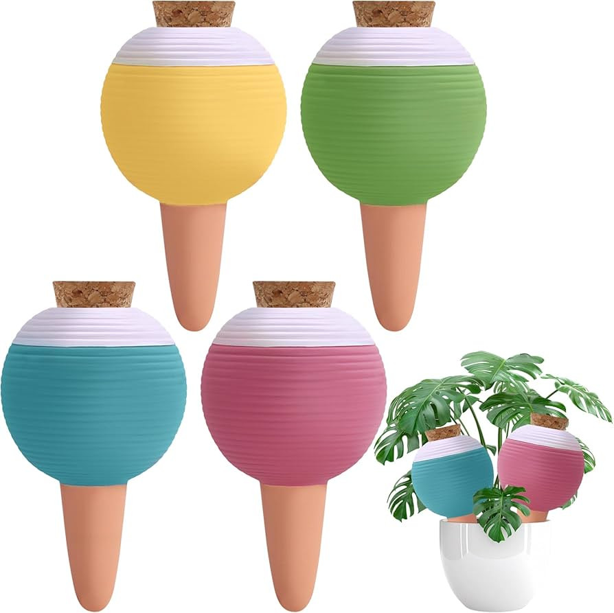 4PCS Plant Watering Globes, Large Terracotta Automatic Watering Stake Devices with Wooden Stopper... | Amazon (US)