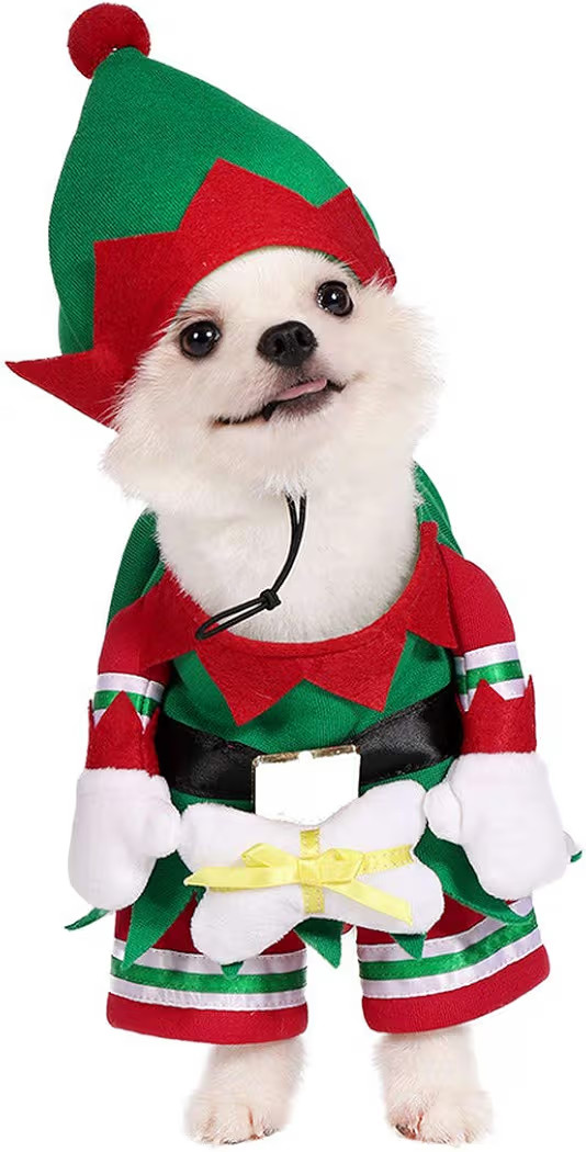 Mogoko Dog Cat Christmas Elf Costume, Funny Pet Cosplay Dress with Cap, Puppy Fleece Outfits Warm... | Amazon (US)