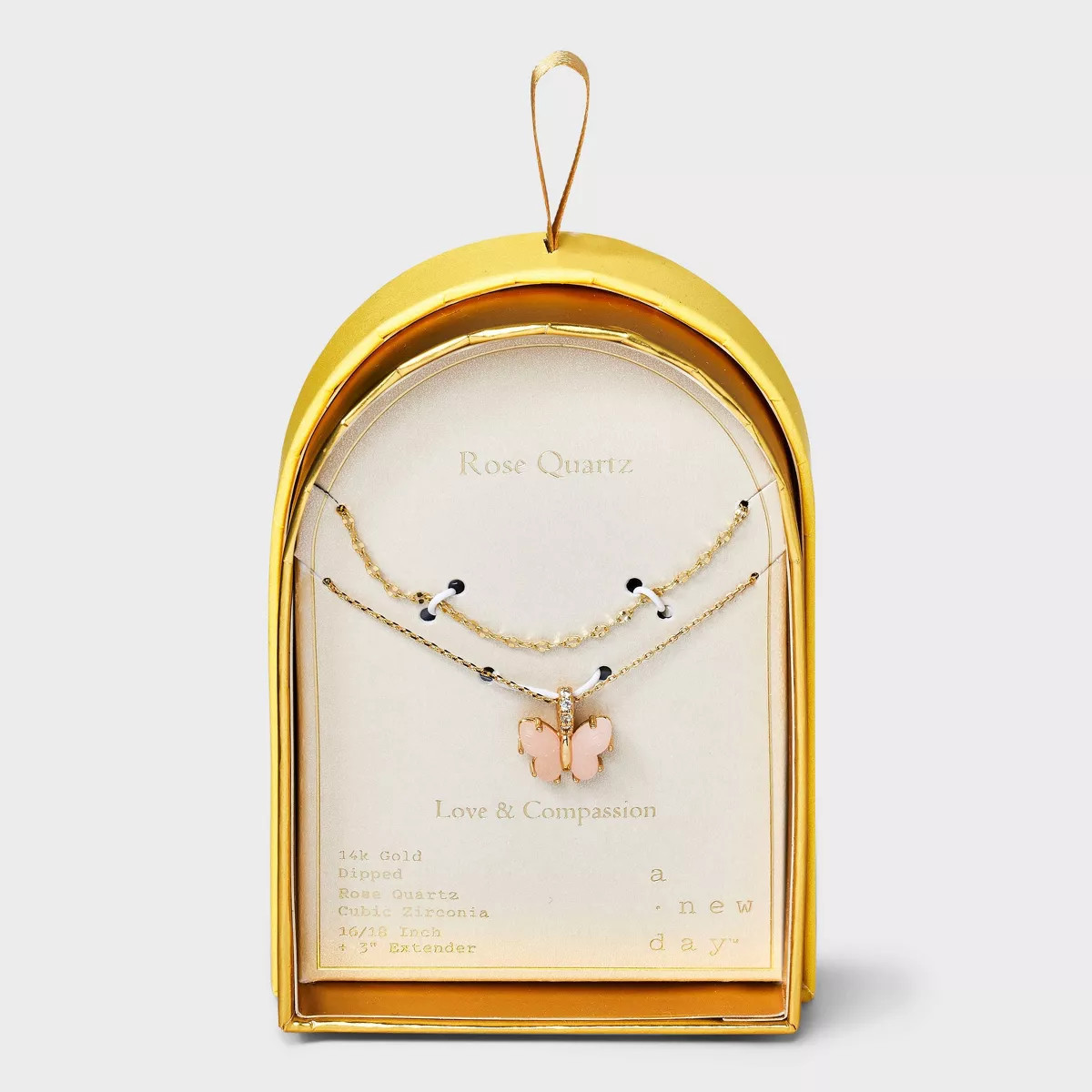 14K Gold Dipped Cubic Zirconia Rose Quartz Butterfly Pendant Multi-Strand Necklace - A New Day™... | Target