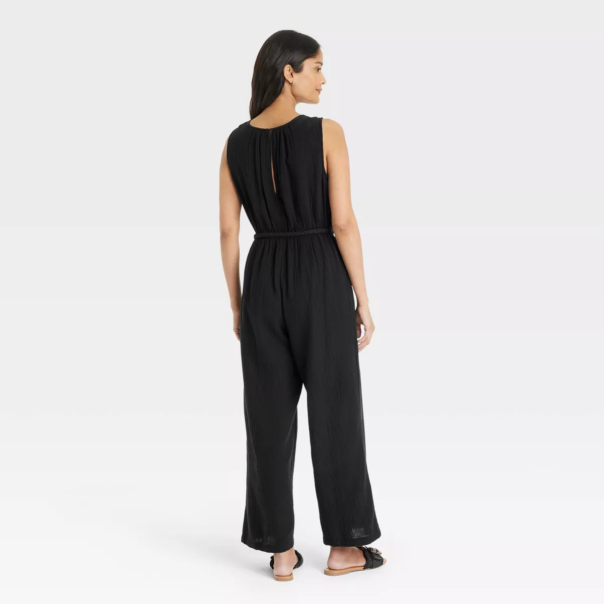 Women's Gauzy Tie-Waist Jumpsuit - Universal Thread™ Black M: V Neck, Pullover, Side Pocket | Target