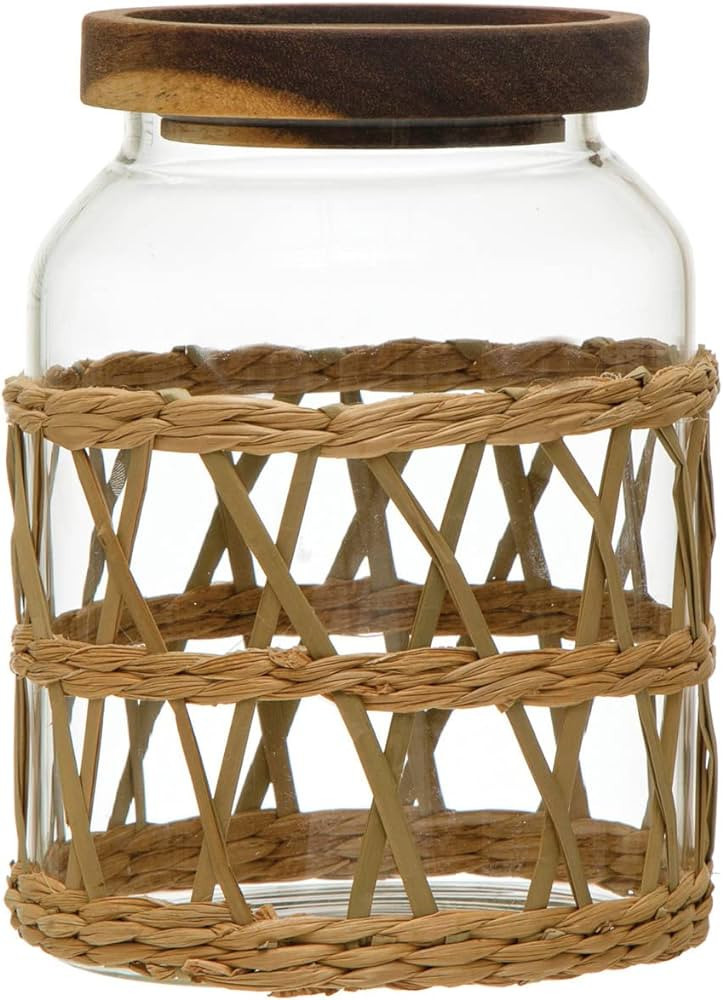 Creative Co-Op Boho Glass Storage Acacia Wood Lid, Natural Canister | Amazon (US)