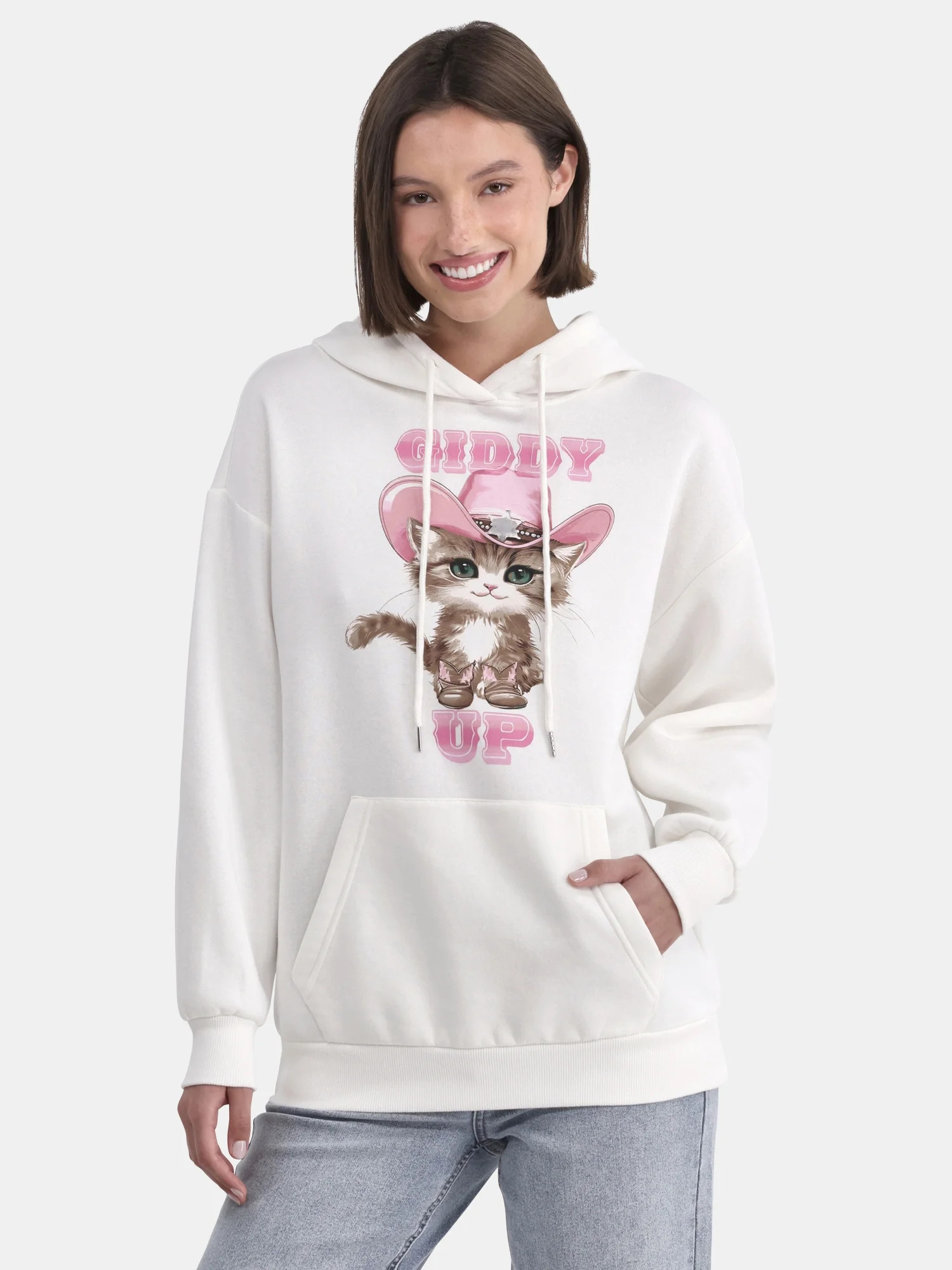 No Boundaries Oversized Printed Hoodie, Women's and Women’s Plus | Walmart (US)