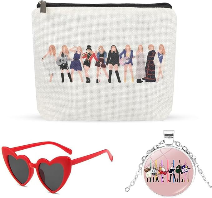 Cute TaylorMakeup SwiftBag Gift Set for Girl Women Including Makeup Bag， Love Heart Sunglasses ... | Amazon (US)