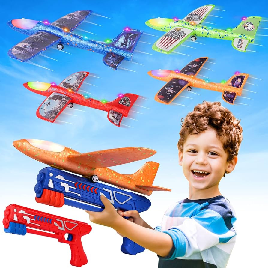 Fuwidvia 4 Pack Airplane Launcher Toys, 2 Flight Modes LED Foam Plane Toy for Boys, Outdoor Flyin... | Amazon (US)