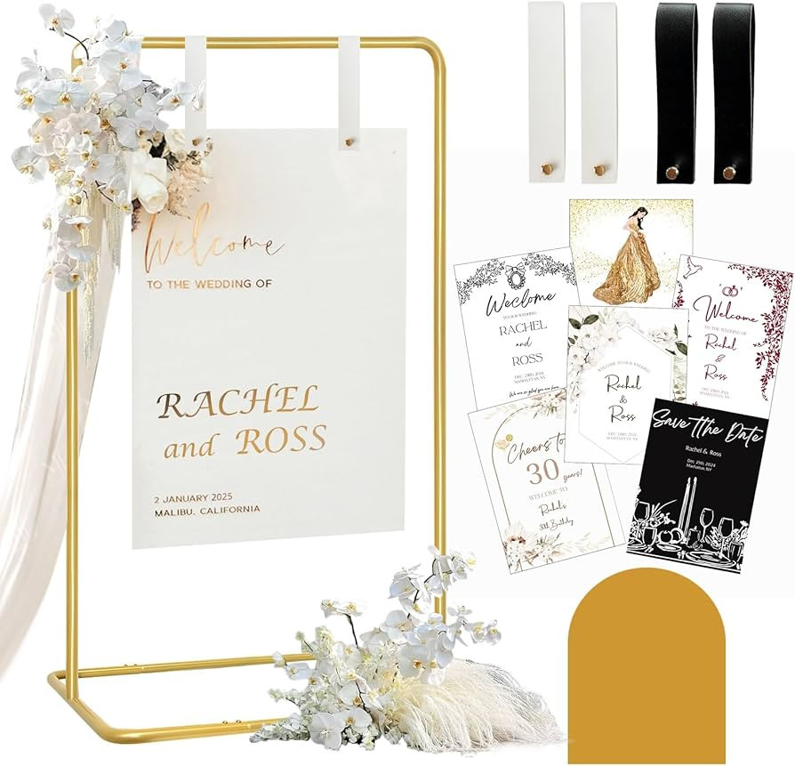 Wedding Sign Holder, Adjustable Welcome to Our Wedding Sign Stand W/Design Bundle & Leather Sign ... | Amazon (US)