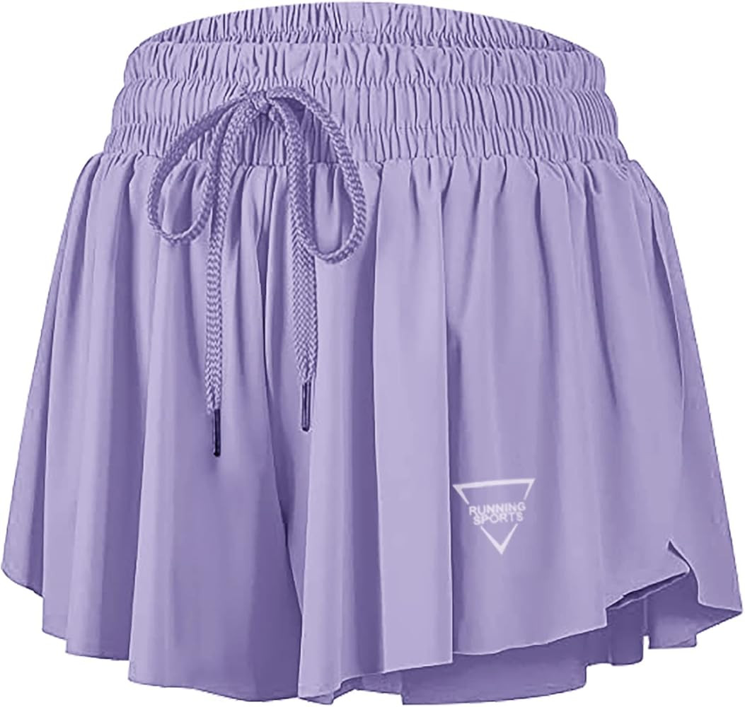 QooNoo 2 in 1 Athletic Shorts for Women Flowy Running Butterfly Shorts with Pockets High Elastic ... | Amazon (US)