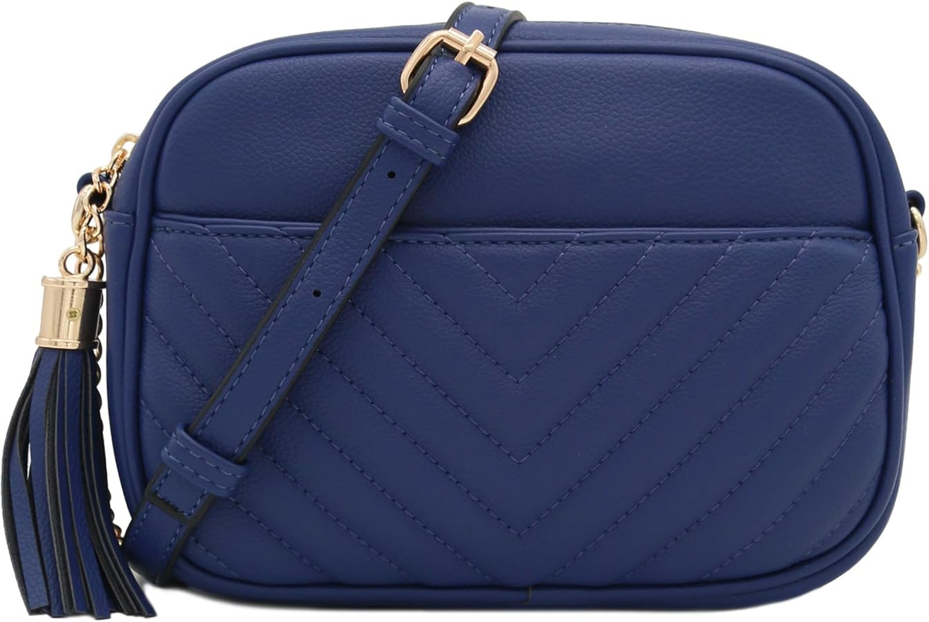 FashionPuzzle Chevron Quilted Crossbody Camera Bag with Chain Strap and Tassel | Amazon (US)