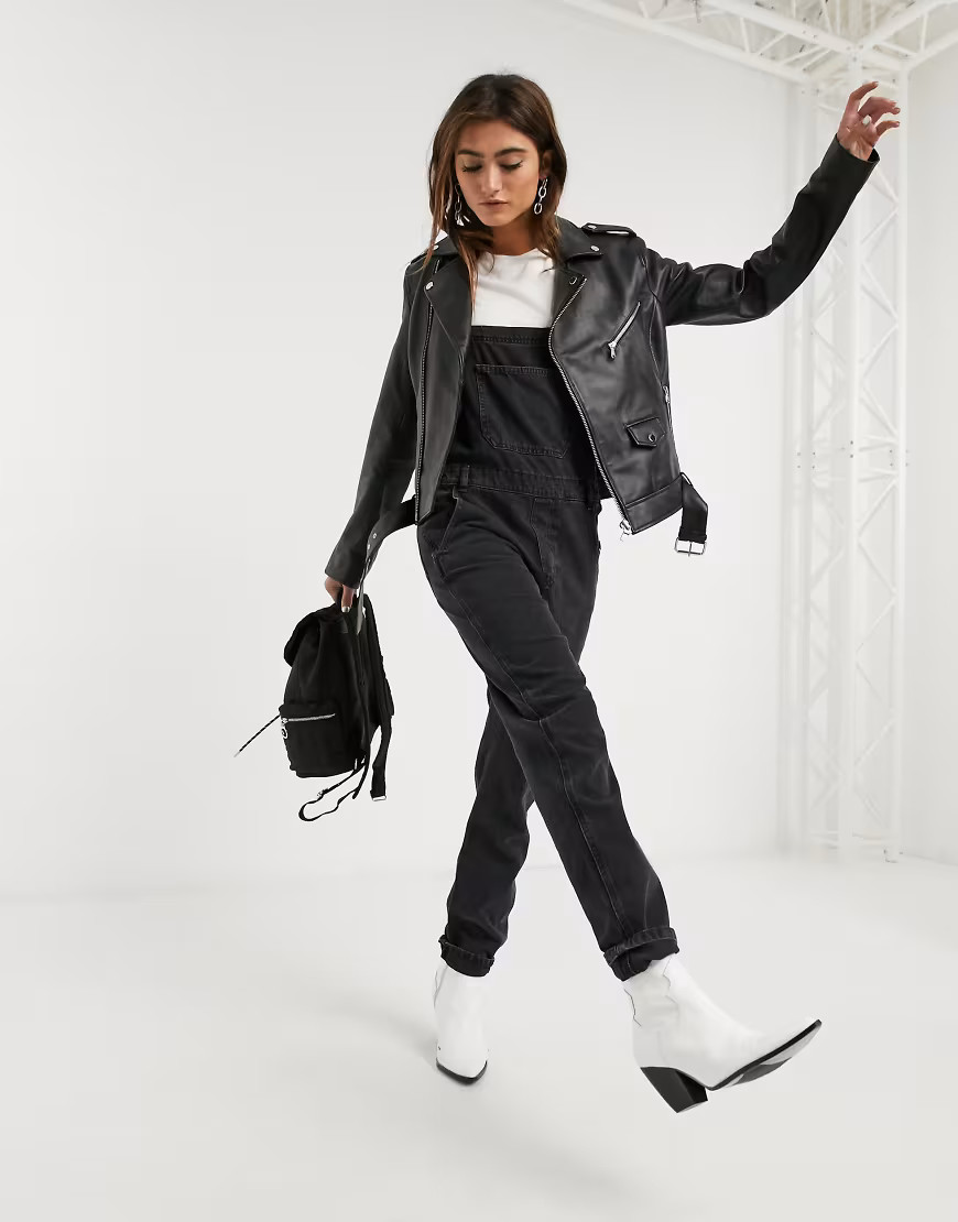 Barney's Originals buckle belt leather jacket in black | ASOS (Global)