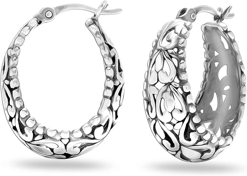 LeCalla 925 Sterling Silver Antique Oxidized Click-Top Italian Filigree Hoop Earrings for Women | Amazon (CA)
