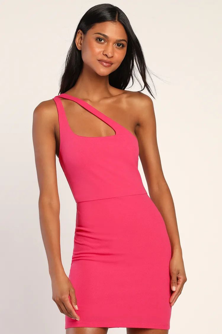 Hit 'Em Hard Hot Pink One-Shoulder Cutout Bodycon Mini Dress | Lulus (US)