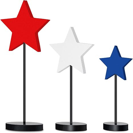3 Pieces Tall Standing Star Block Set Independence Day Star Decor Supplies Patriotic Rustic Table... | Amazon (US)