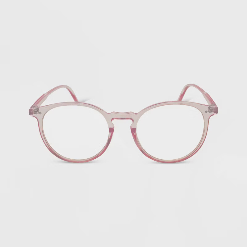 Women's Crystal Plastic Round Blue Light Filtering Glasses - Wild Fable™ Pink | Target