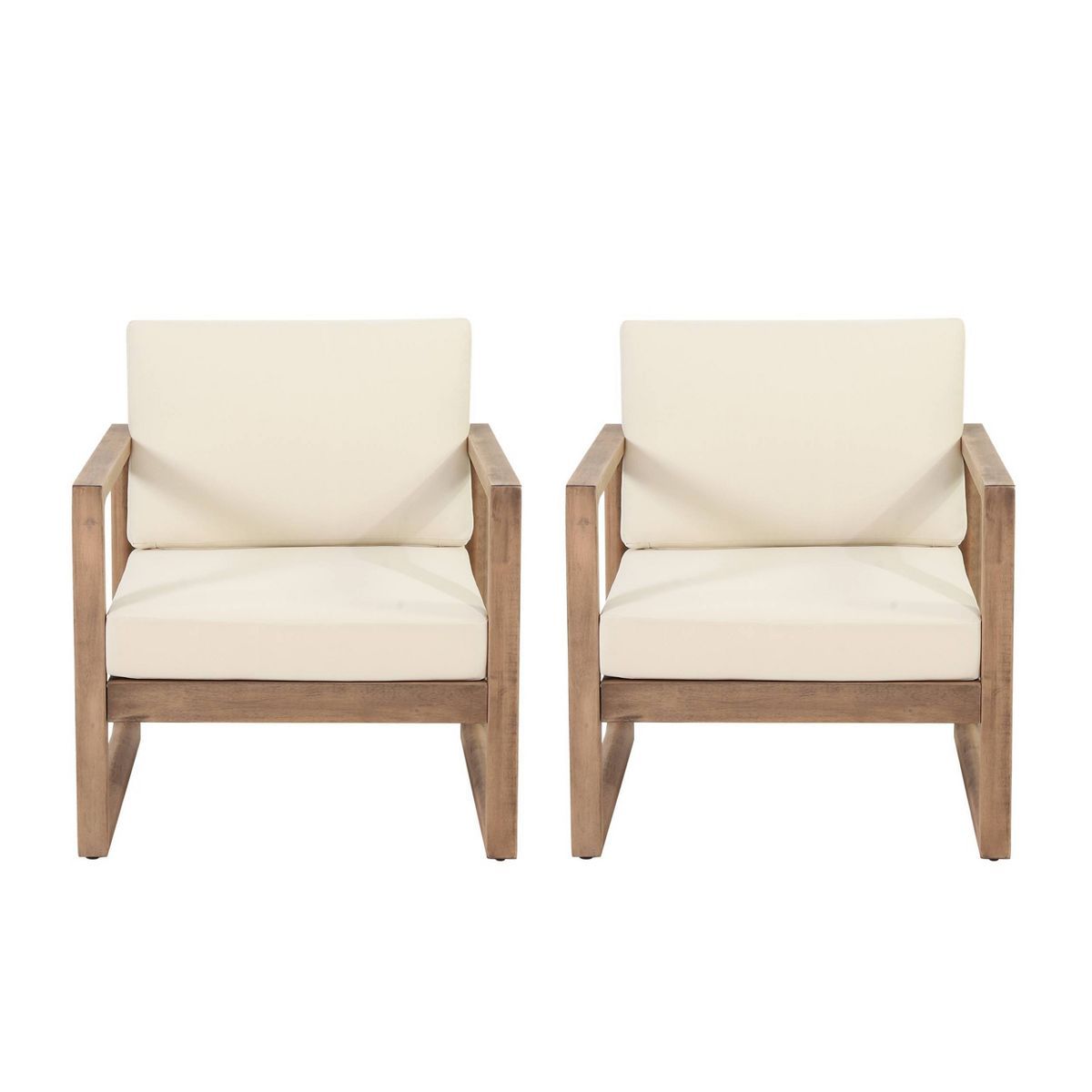 2pk Stefan Outdoor Acacia Wood Club Chairs with Cushions Brown/Beige - Christopher Knight Home | Target