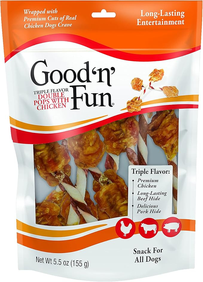 Good 'n' Fun Triple Flavor Double Pops with Chicken, Gourmet Dog Snacks, 5.5 Ounces | Amazon (US)