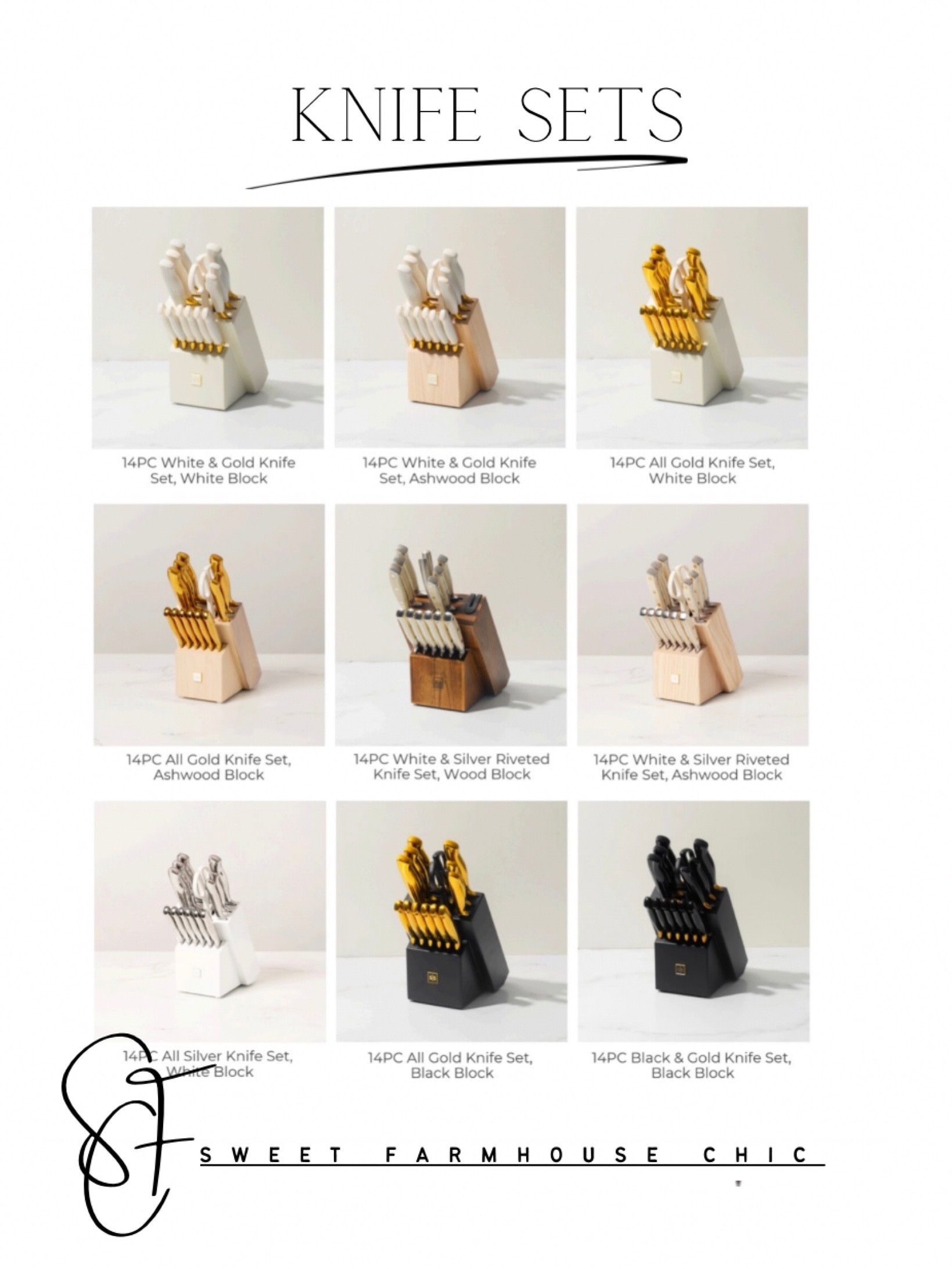 Luxurious 14 Piece Knife Sets with Self-Sharpening Block.

White knives, gold knives, silver knives, black knives, white block, Ashwood Block, black block, wood block, self sharpening block

#LTKSaleAlert #LTKxPrimeDay #LTKHome