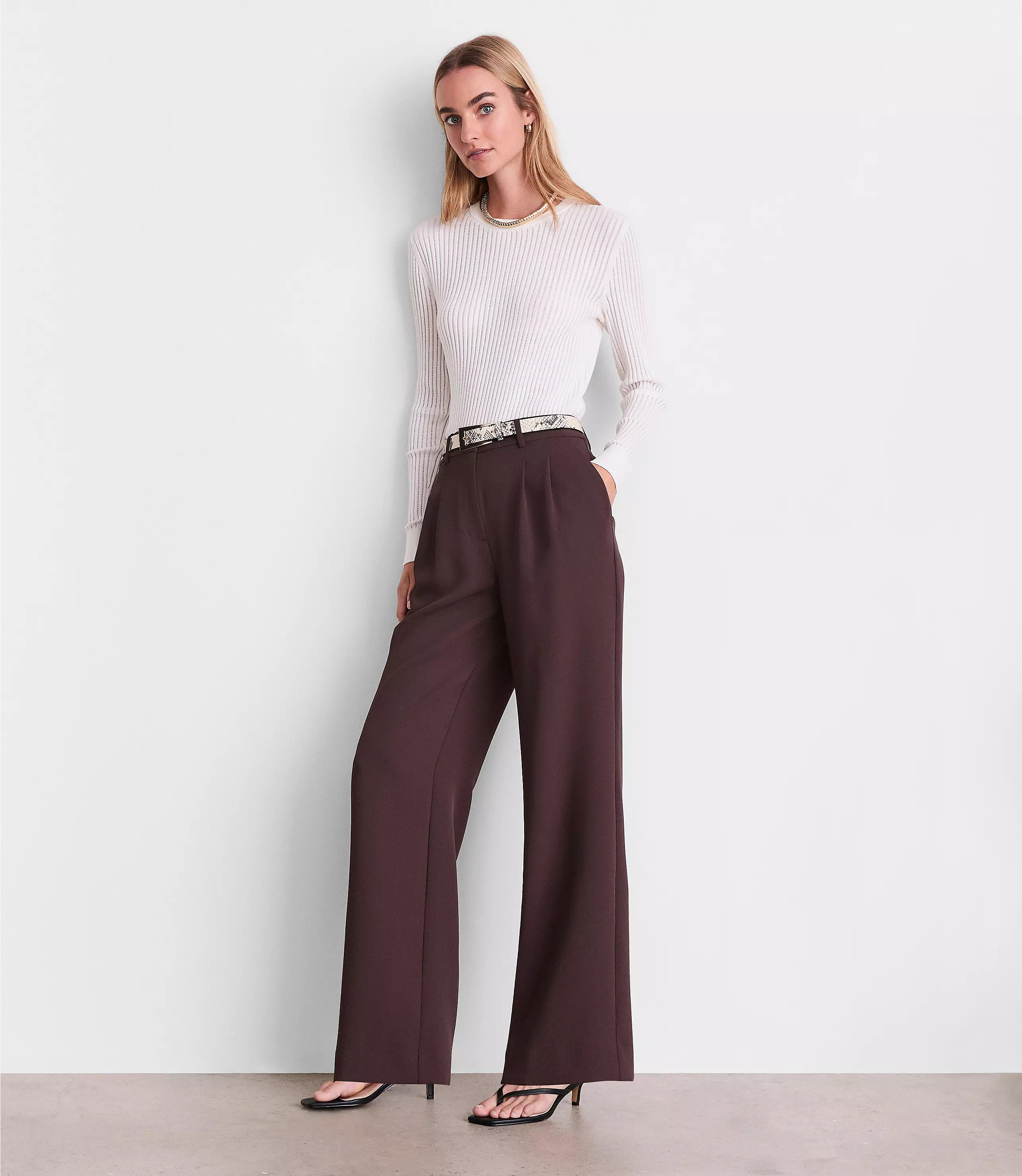 Petite LOFT Versa Crepe Drape Pleated Relaxed Straight Pants | LOFT