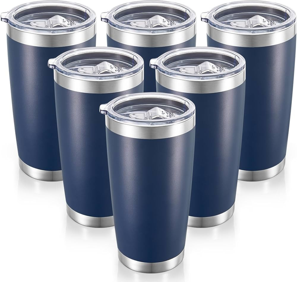 20 oz Tumblers Bulk Stainless Steel Tumbler with Lid Double Wall Vacuum Insulated Coffee Mug 20oz Powder Coated Cup for Hot and Cold Drinks (Navy, 6 pack) | Amazon (US)