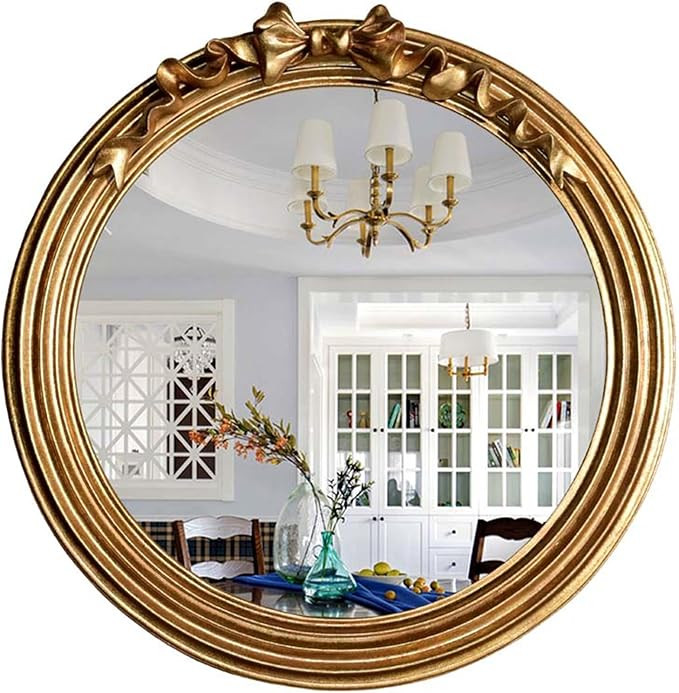 Antique Gold 65cm/26inch Mirror for Wall Decor, Vintage Bow Decoration Frame Round Mirror for Ent... | Amazon (US)