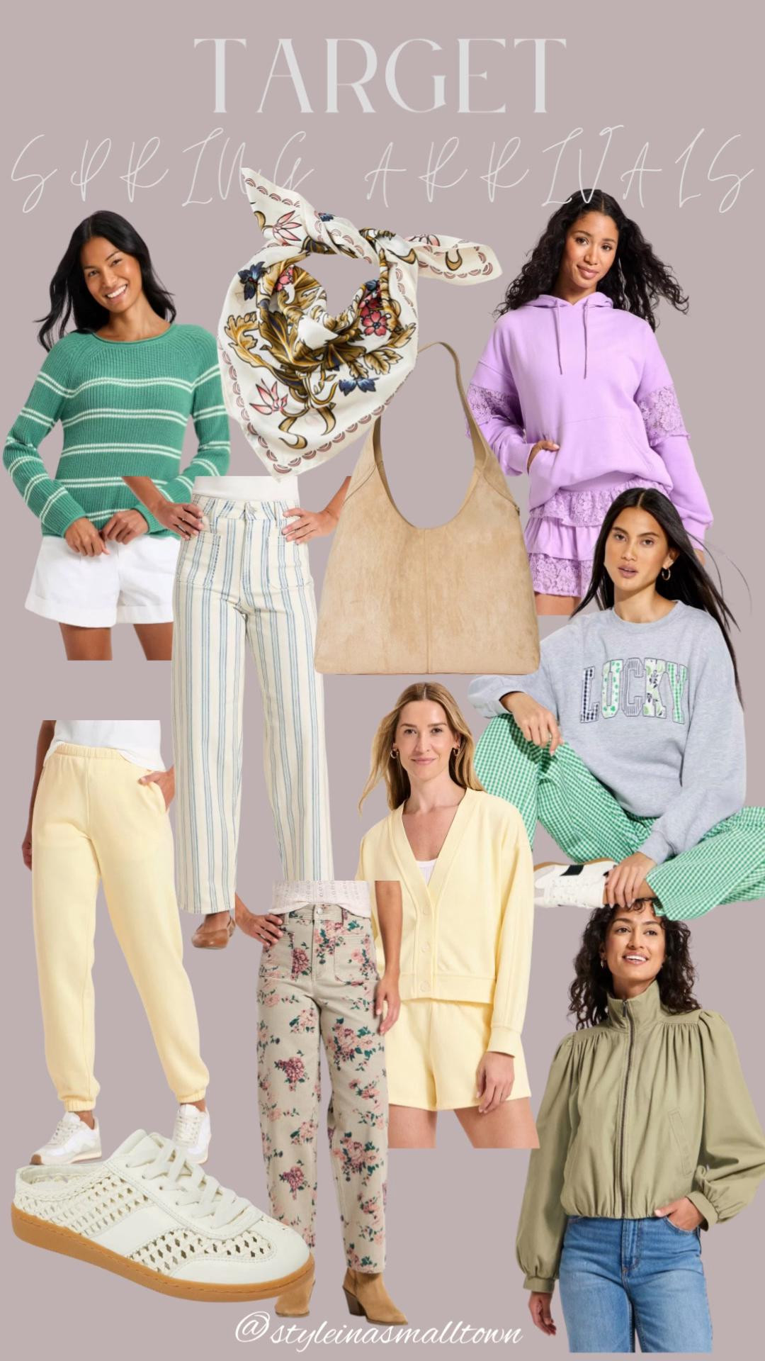 I’m loving all of these new trends and colors for spring at @Target! 🎯 The pattern on this neck scarf is just stunning and looks designer. You’d never know it was only $15! Greens, butter yellow, striped pants that look like a much more expensive pair, floral prints and a beautiful suede bag. 

#LTKootd #LTKSeasonal #LTKOver40