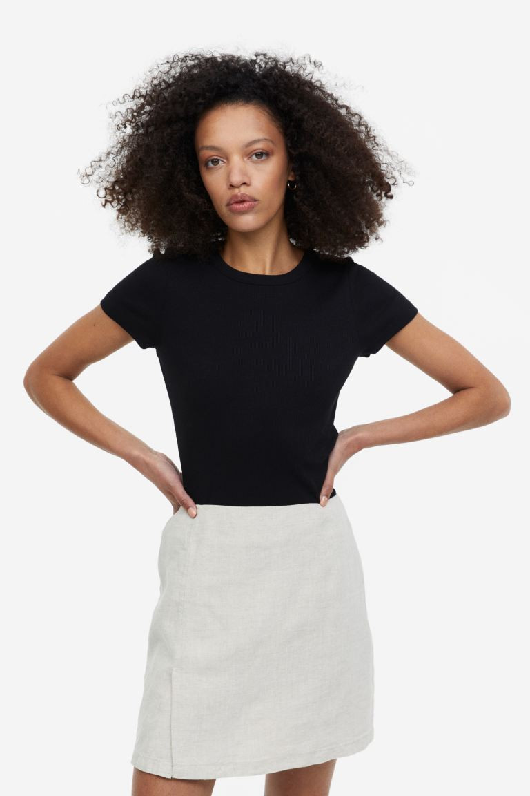 Ribbed modal-blend T-shirt - Black - Ladies | H&M GB | H&M (UK, MY, IN, SG, PH, TW, HK)