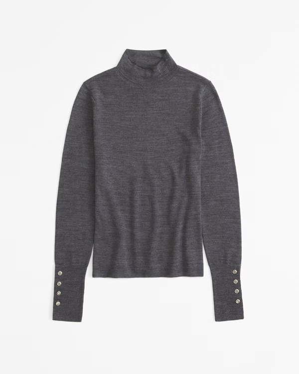 Merino Wool Button Sleeve Mockneck Top | Abercrombie & Fitch (US)