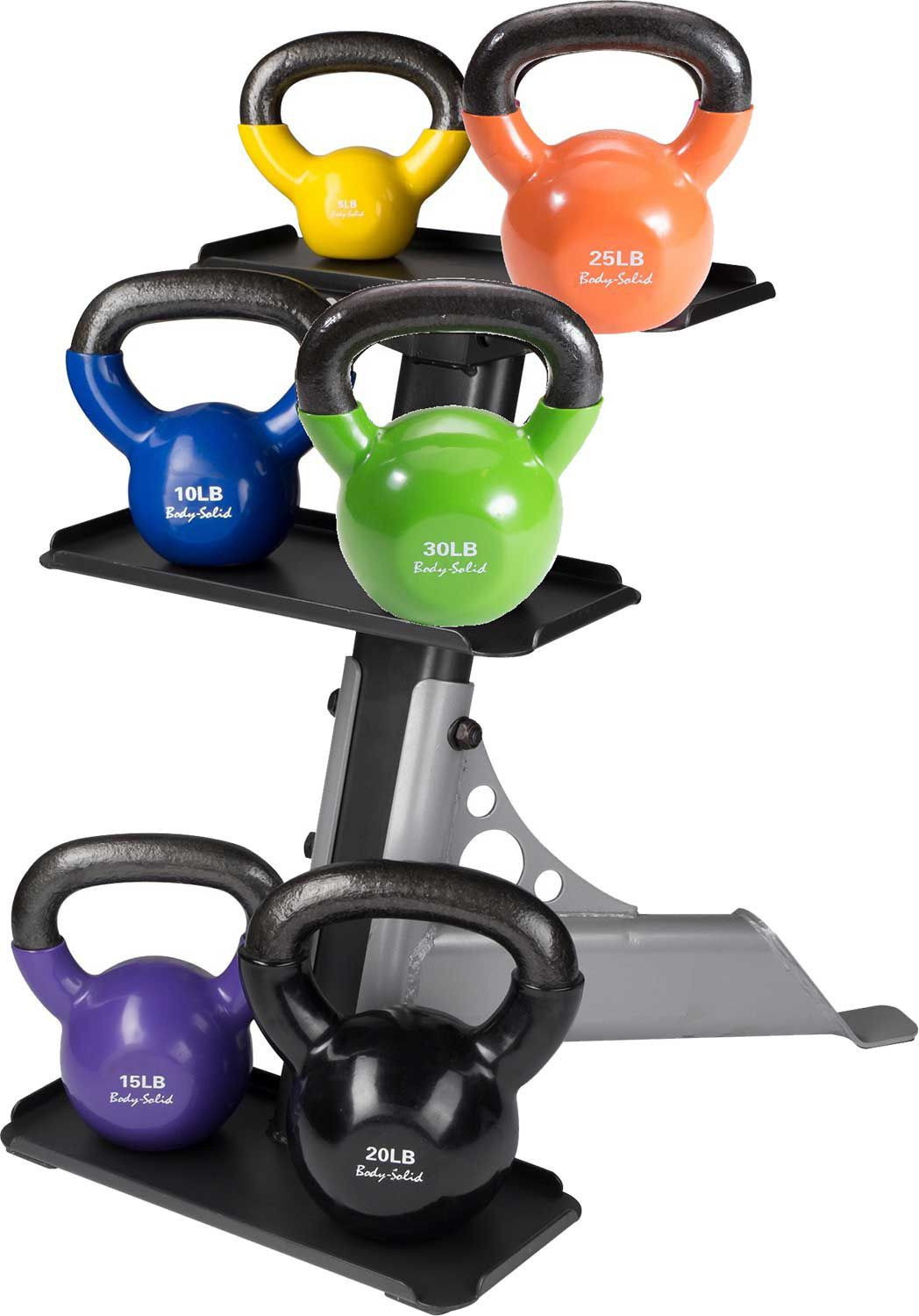 Body-Solid 5-30 lb. Vinyl Kettlebell Set with Rack, Steel | DICK'S Sporting Goods
