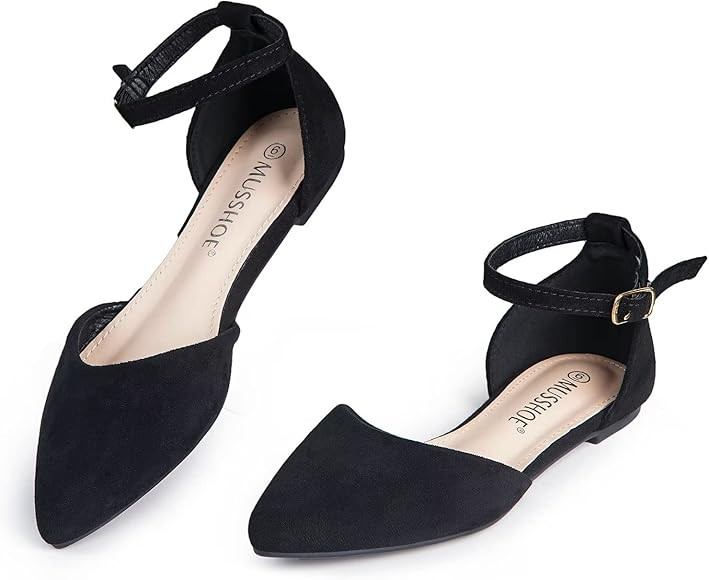 MUSSHOE Flat Shoes Women D'Orsay Pointed Toe Ankle Strap Women's Flats | Amazon (US)
