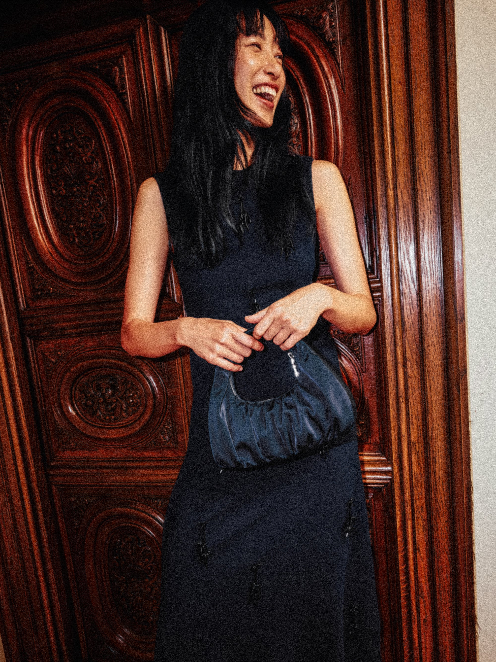 Pleated Satin Tay Bag | Navy | Jigsaw (UK)