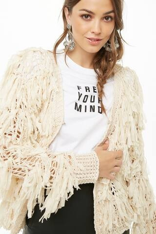 Fringe Crochet-Knit Open-Front Jacket | Forever 21 (US)