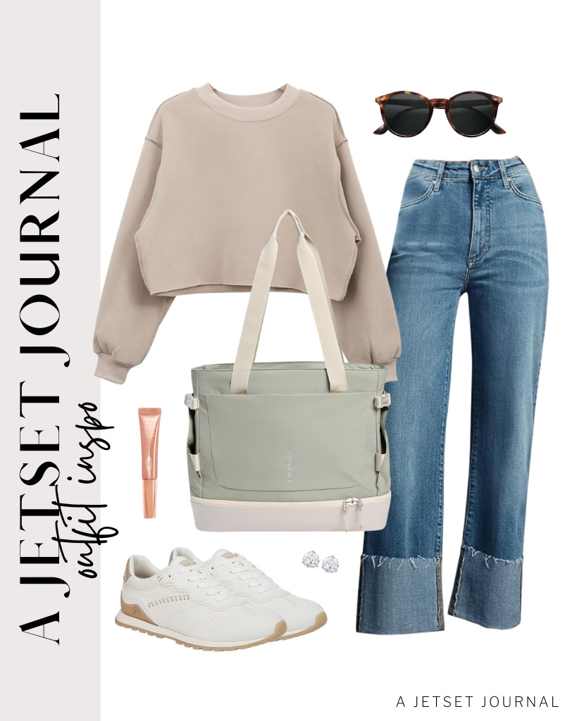 This ash-gray sweatshirt and KUNMI cropped jeans combination is so cool! Pair it with Blowfish Malibu Valley lace-up shoes and SOJOS sunnies. Grab your STANLEY Vitalize tote before heading out. 

 #LTKSeasonal #LTKSaleAlert #LTKTravel