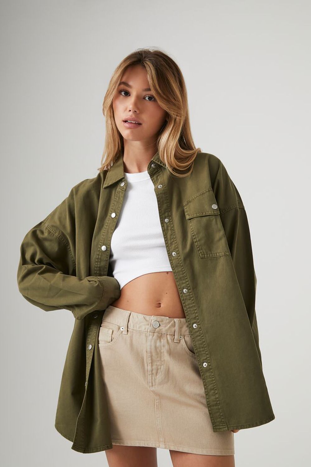 Twill Oversized Button-Up Shirt | Forever 21 (US)