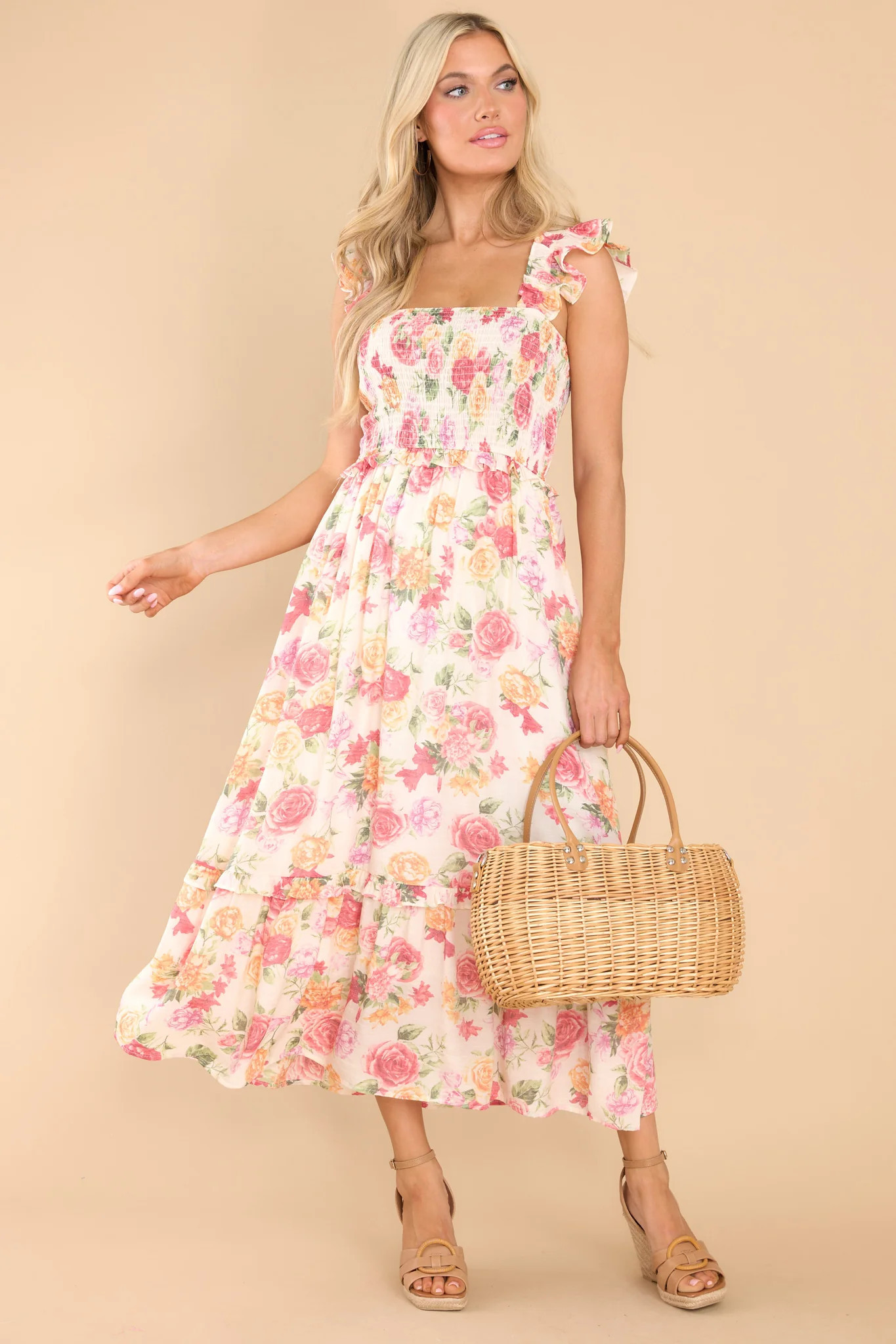 Give It A Go Ivory Floral Print Maxi Dress | Red Dress 
