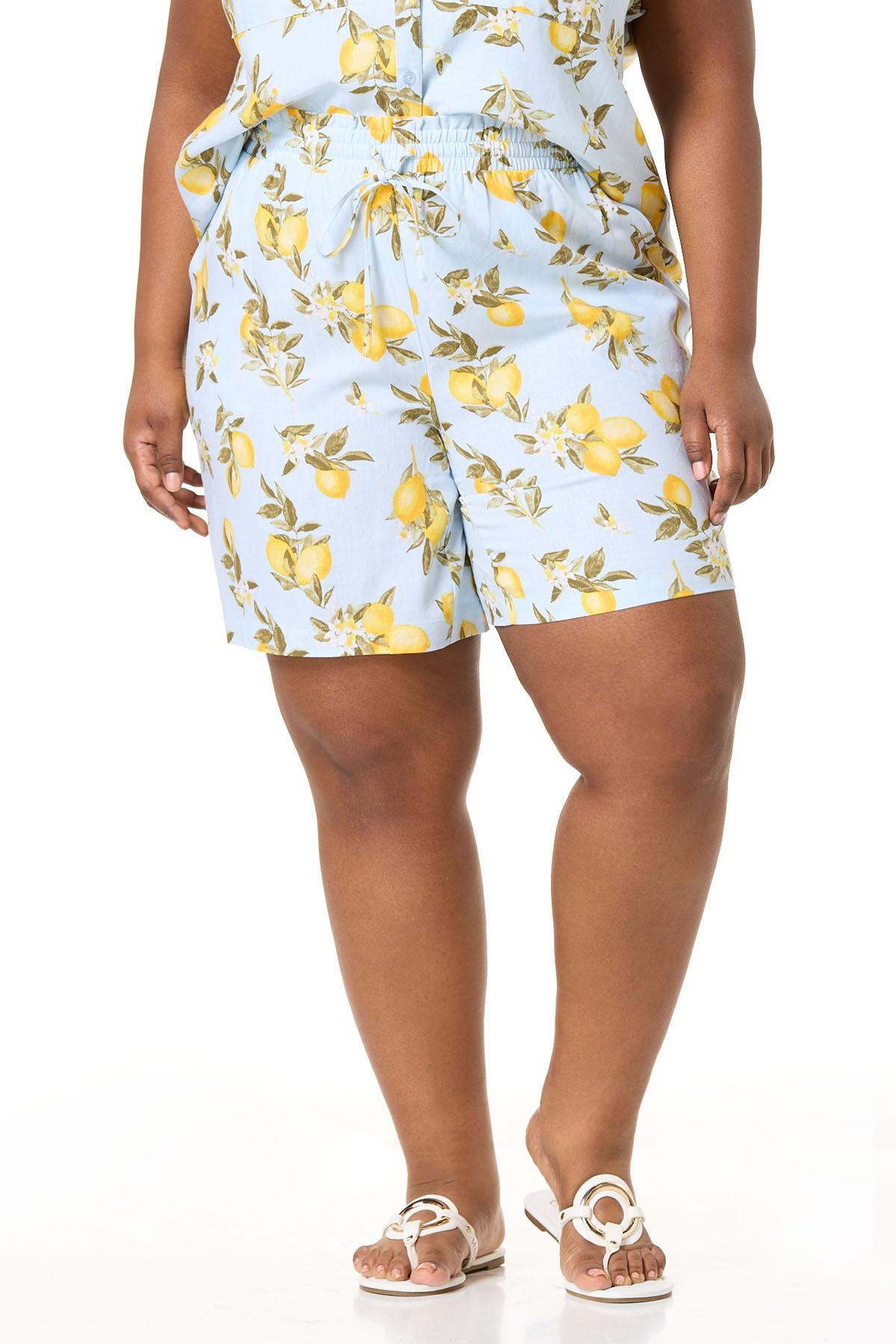 Plus Size Lemon Linen Shorts | Cato Fashions
