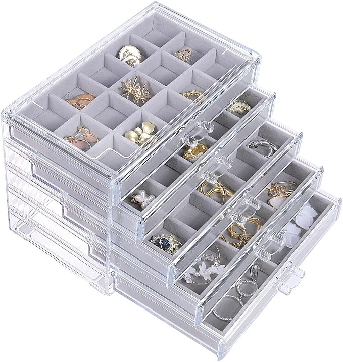 misaya Earring Jewelry Organizer with 5 Drawers, Birthday and Women's Day Gift, Clear Acrylic Jew... | Amazon (US)