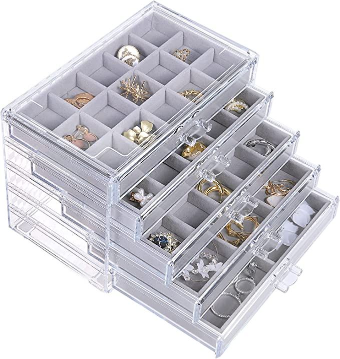 misaya Earring Jewelry Organizer with 5 Drawers, Birthday and Back To School Season Gift, Clear A... | Amazon (US)