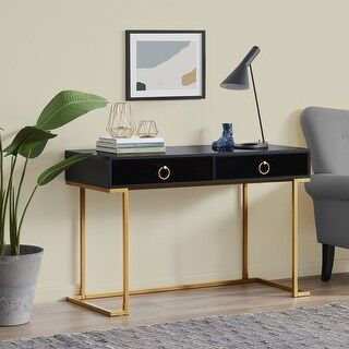 BELLEZE 2-Drawer Computer Desk Table, Wood & Metal, Black and Gold - standard | Bed Bath & Beyond