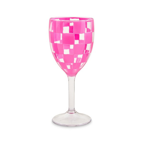 MacKenzie-Childs Pink Check Acrylic Wine Goblets | MacKenzie-Childs