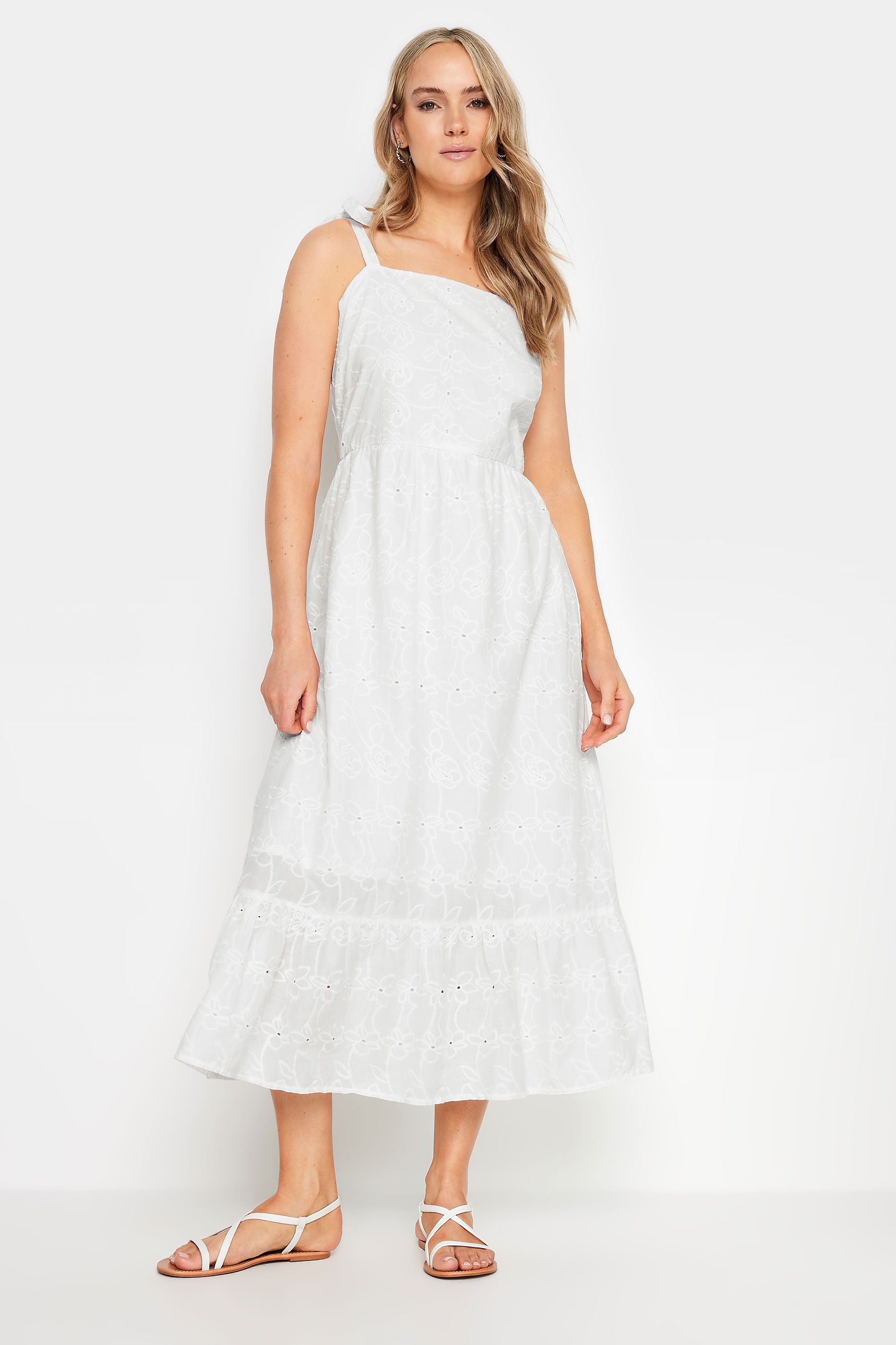LTS Tall White Floral Broderie Anglaise Midaxi Sundress | Long Tall Sally