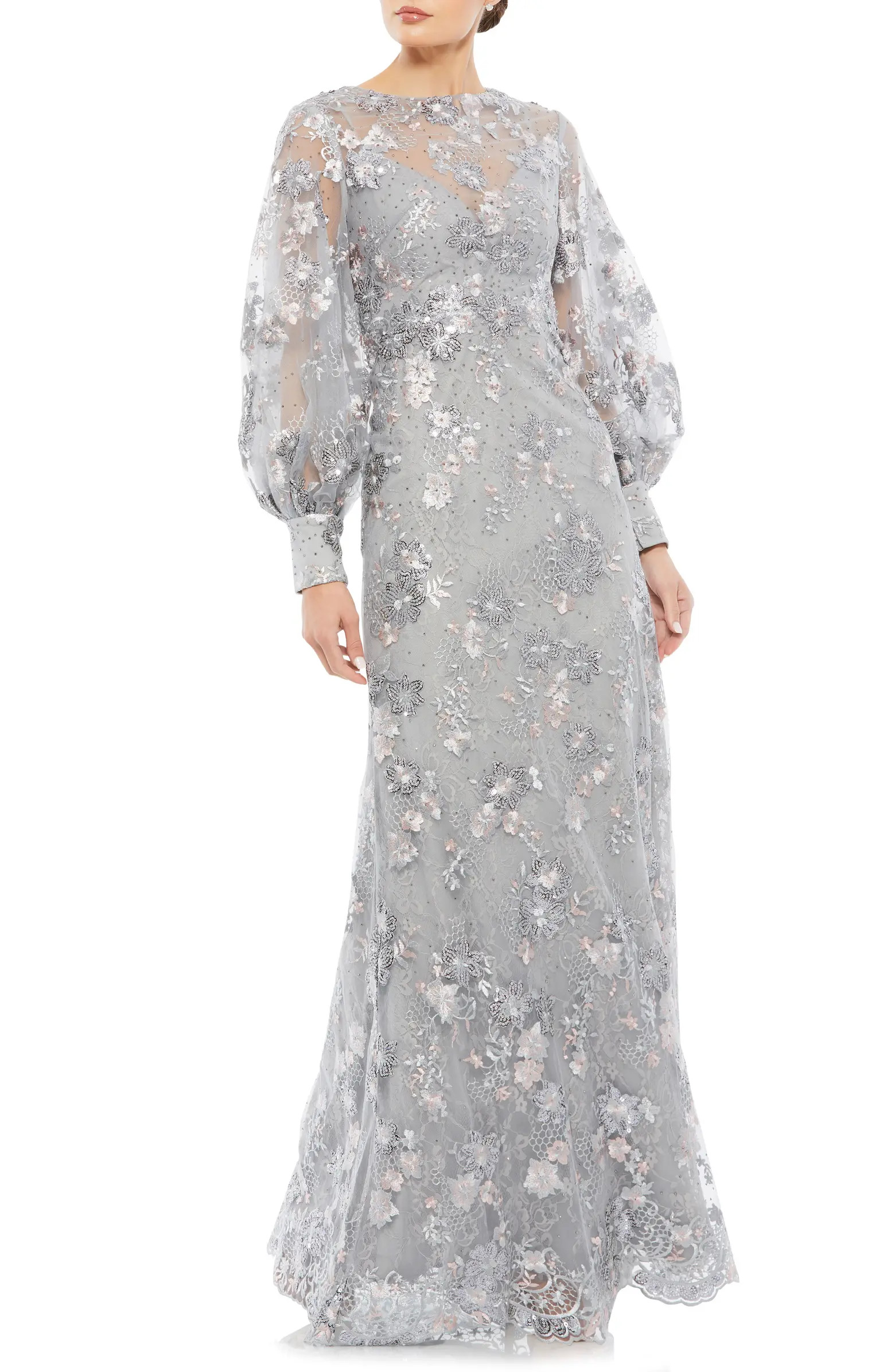 Mac Duggal Embellished Illusion Neck Long Sleeve Gown | Nordstrom | Nordstrom