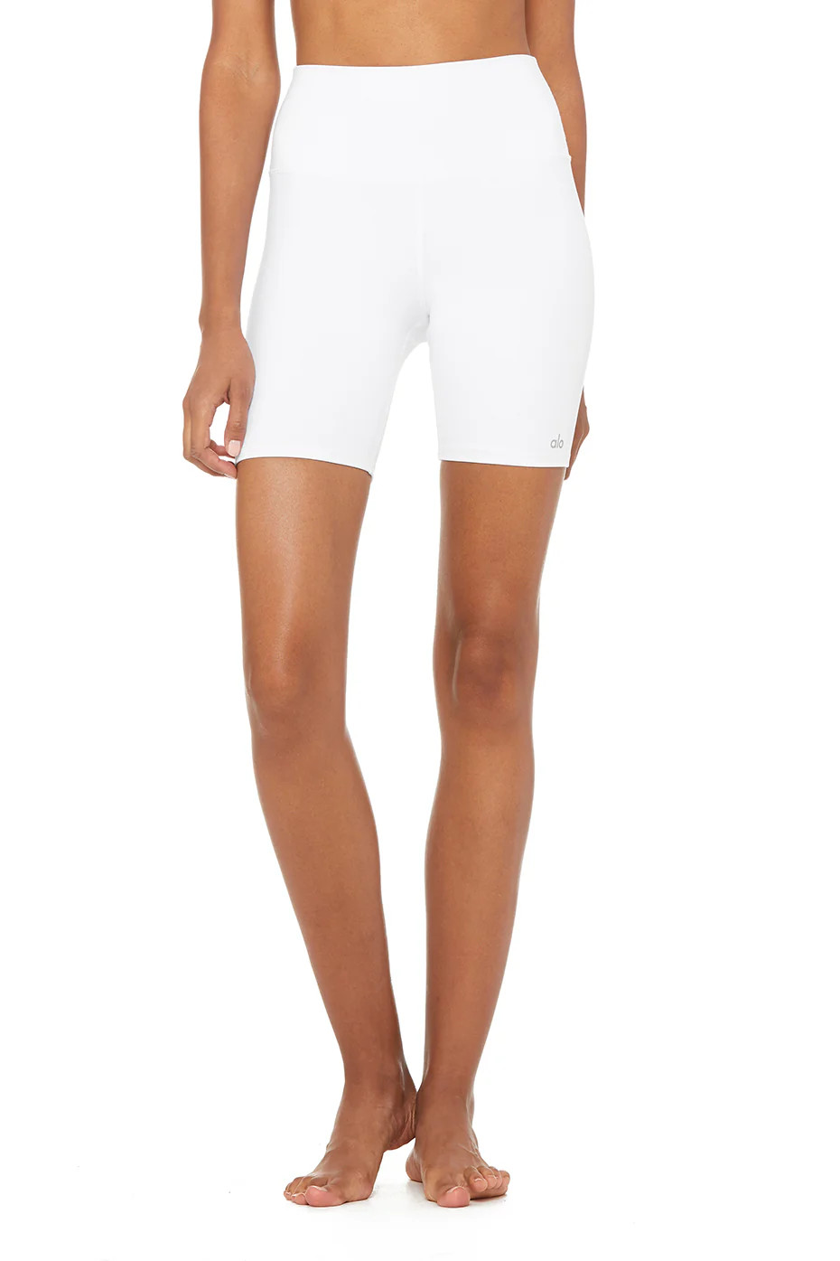 Alo Yoga High-Waist Biker Short - White - Size XS - Signature Airbrush fabric | Alo Yoga (US)