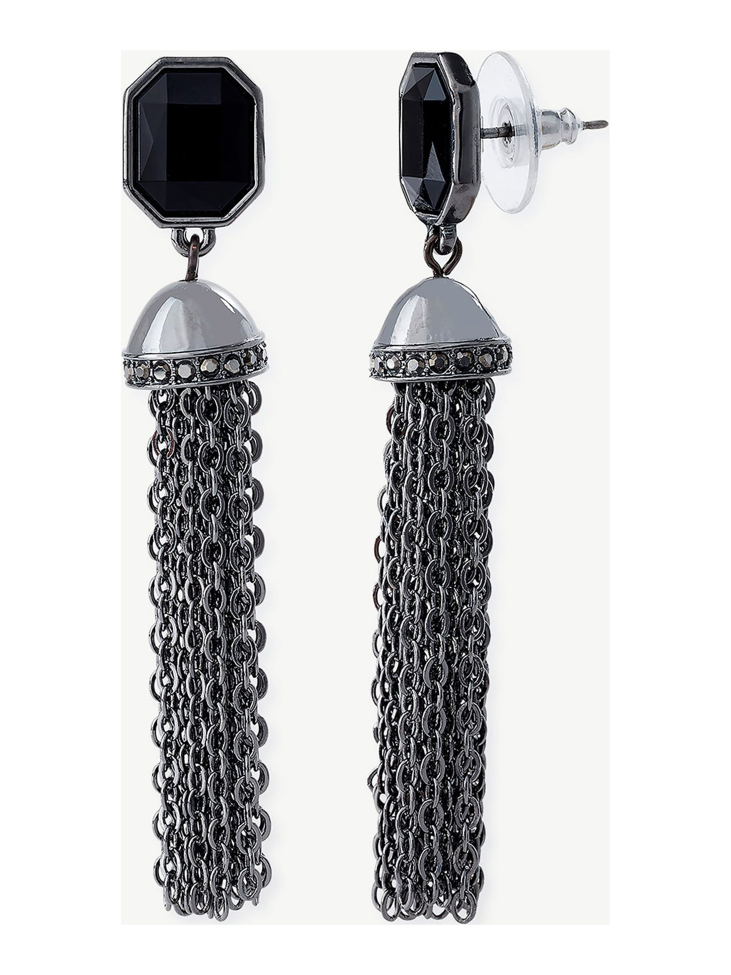 Sofia Jewelry by Sofia Vergara Women's Synthetic Hematite Black Stone Tassel Drop Earrings | Walmart (US)