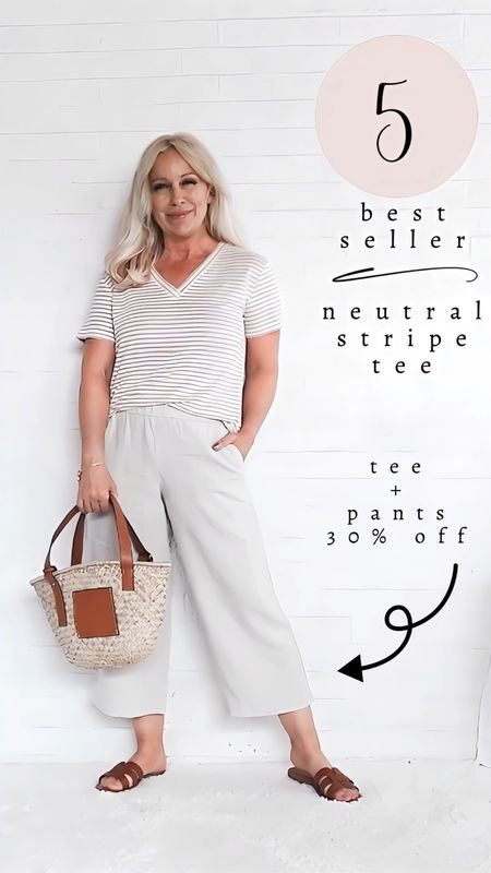 5️⃣ Best Seller: Neutral Stripes Tee. Neutral Stripe Tee + Linen Crop Pants are both 40% off!

#LTKOver40 #LTKVideo #LTKSaleAlert