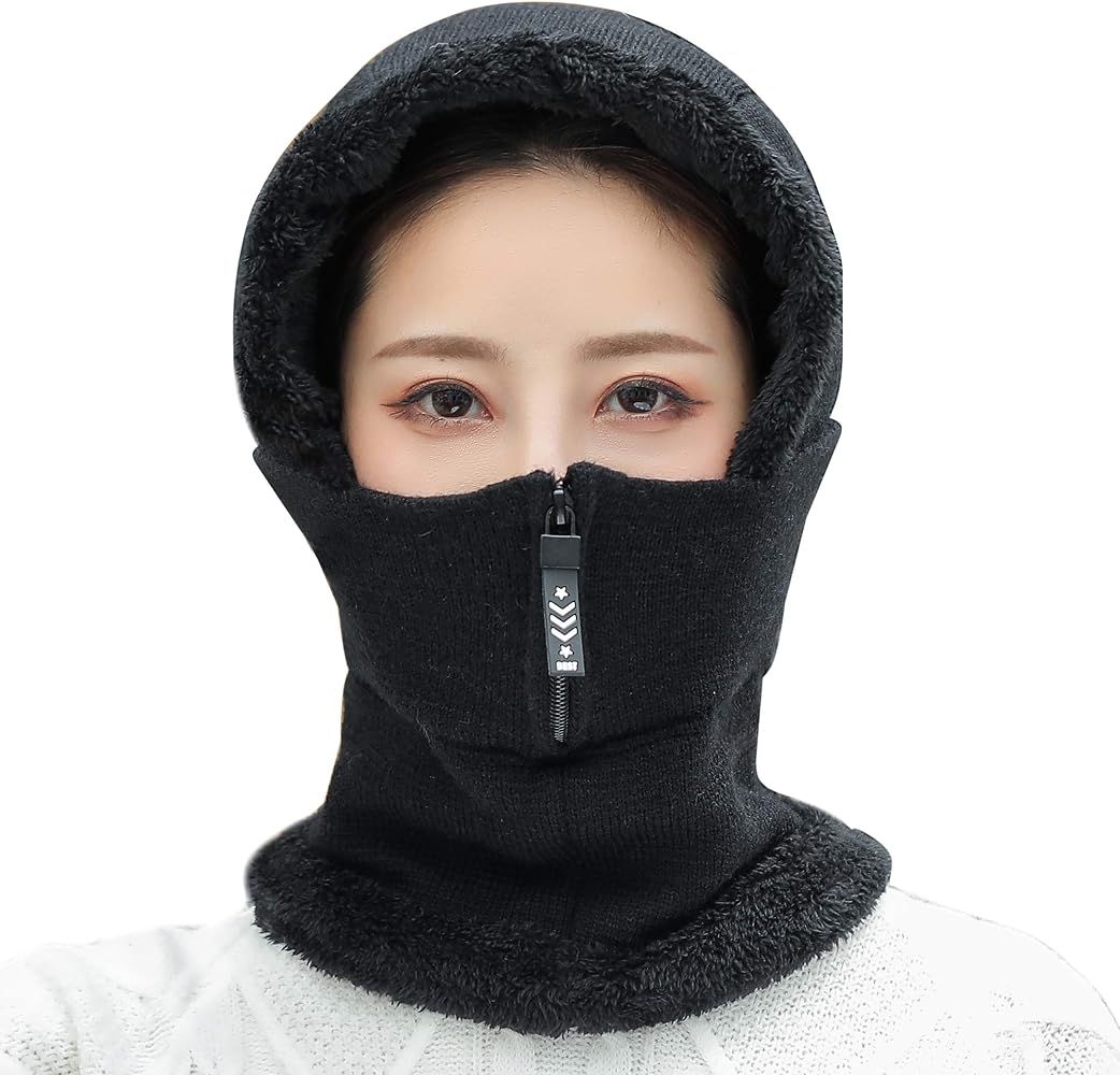 Women Balaclava Visor One-Piece Skull Beanie Hat Neck Circle Scarf Ski Snow Winter Knit Fleece Cap C | Amazon (US)