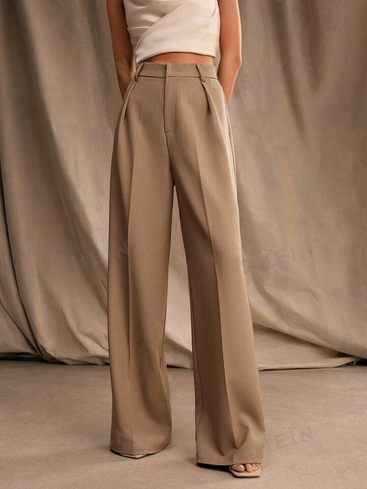 Anewsta Mélange High Waisted Wide Leg Suit Trousers | SHEIN USA | SHEIN